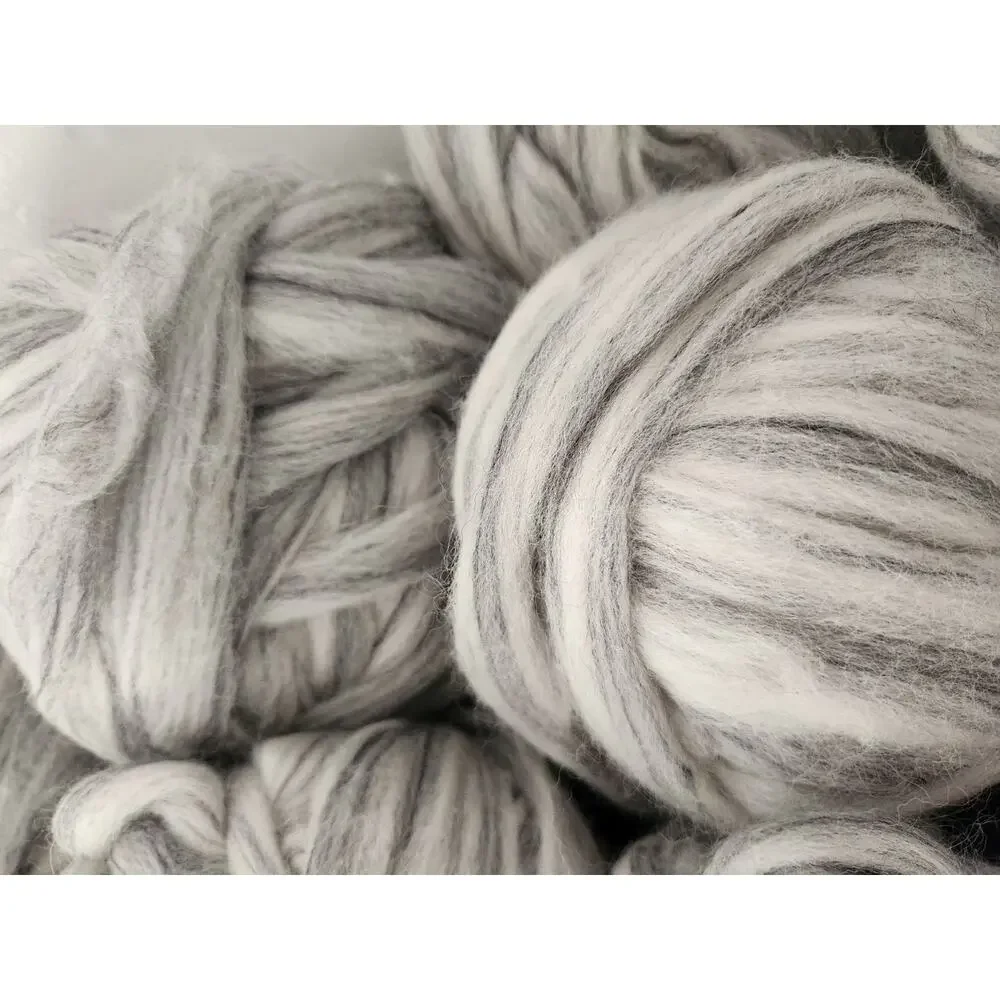Huge Bulky Yarn Lot Gray Marled Chunky Roving Boho Knit Crochet ~2.9 LBS
